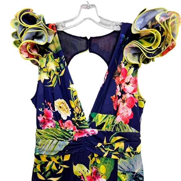 CQ by CQ Navy with Tropical Deep V Ruffled Cap Sleeve. - Picture 5 of 15